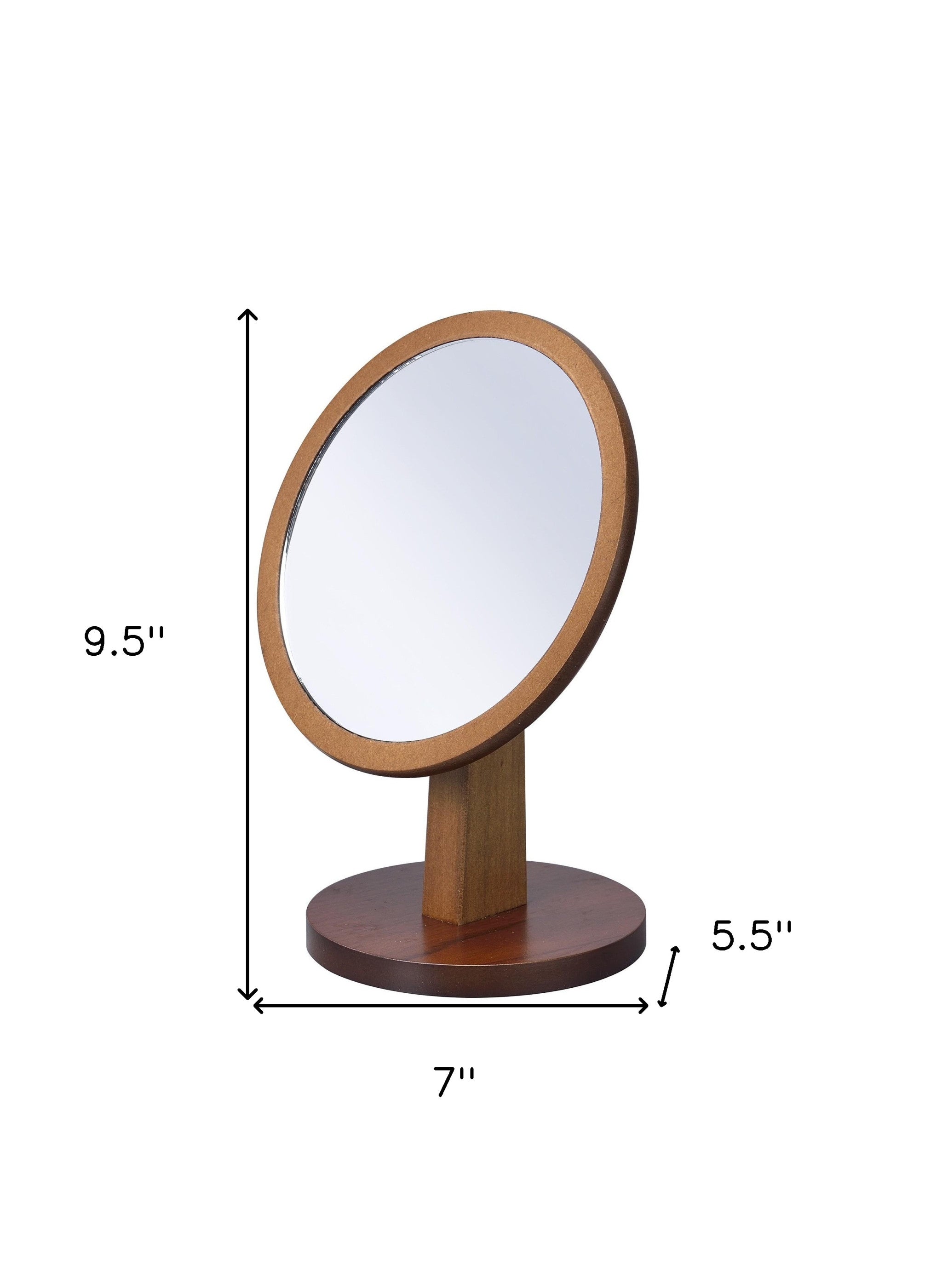 10" Brown Round Framed Makeup Shaving Tabletop Mirror-4