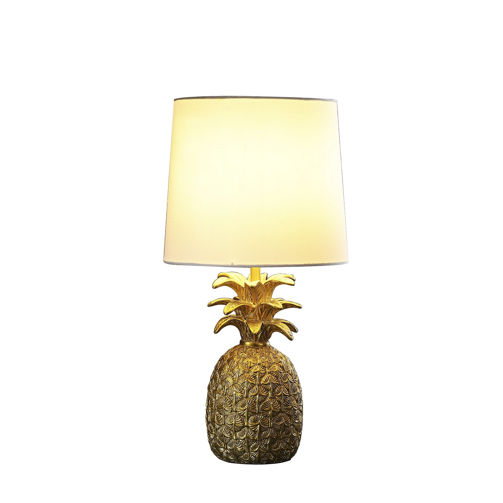 17" Gold Pineapple Table Lamp With White Empire Shade-2