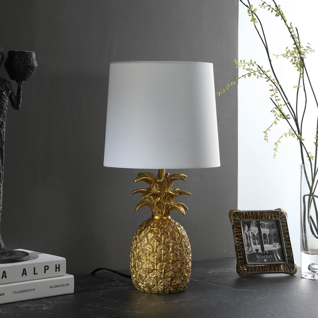 17" Gold Pineapple Table Lamp With White Empire Shade-4