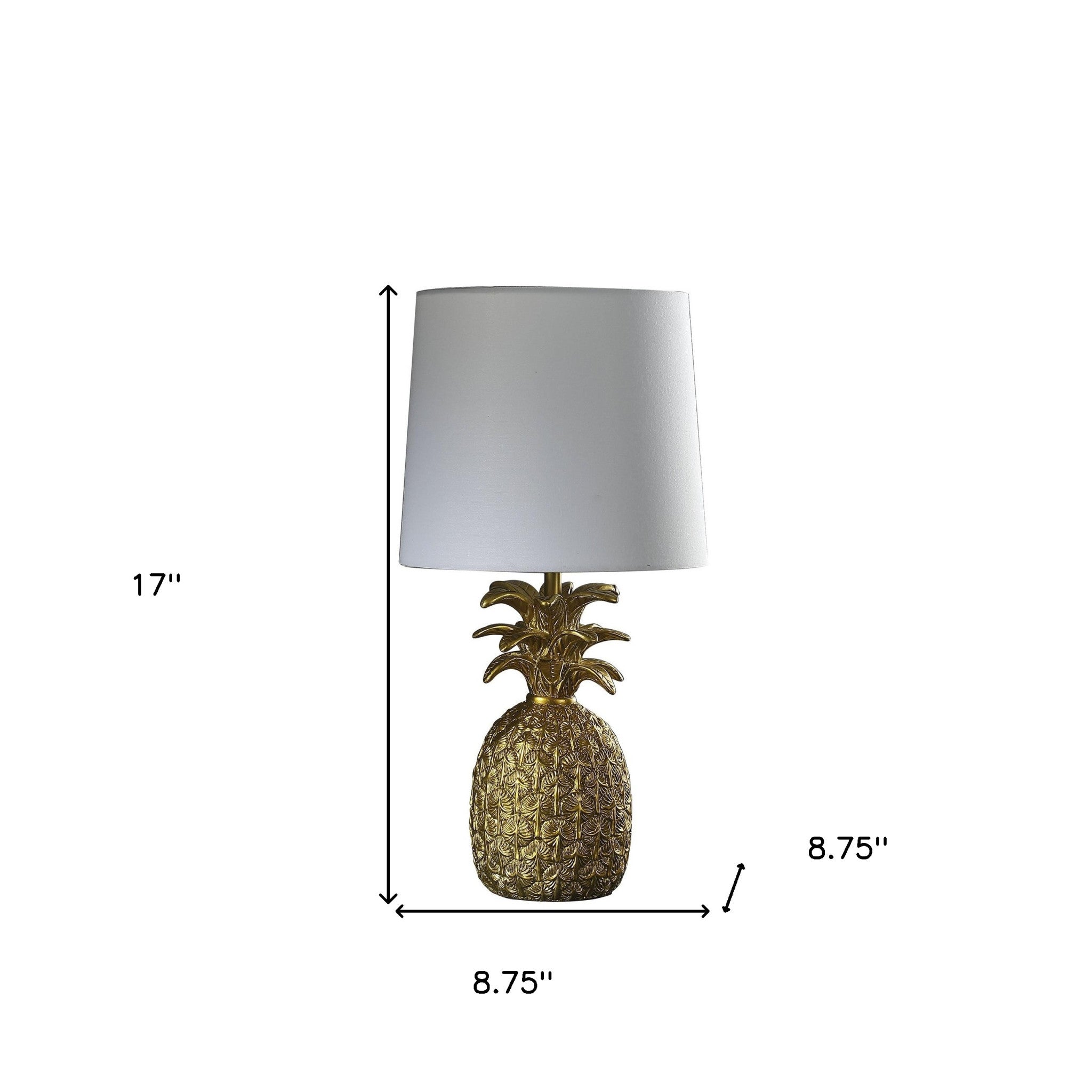 17" Gold Pineapple Table Lamp With White Empire Shade-5