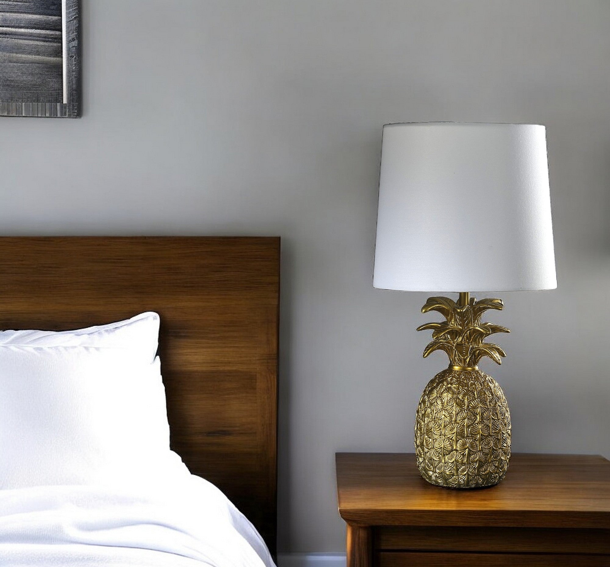 17" Gold Pineapple Table Lamp With White Empire Shade-0