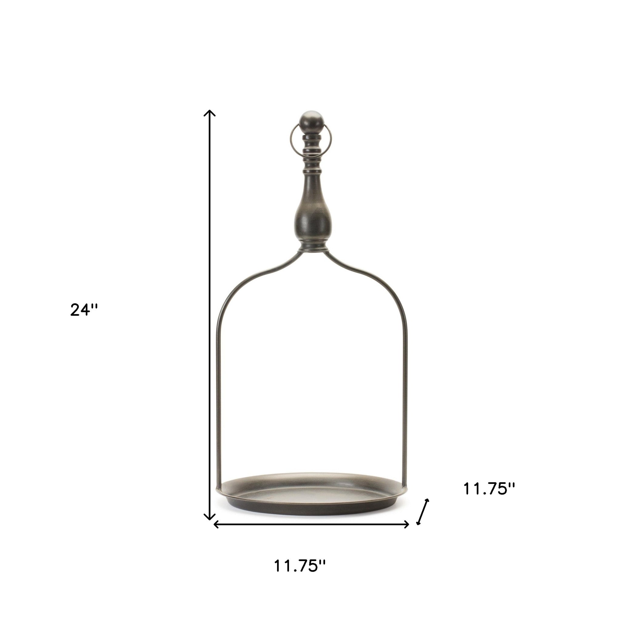24" Brown Distressed Iron Tabletop Dish Candle Holder