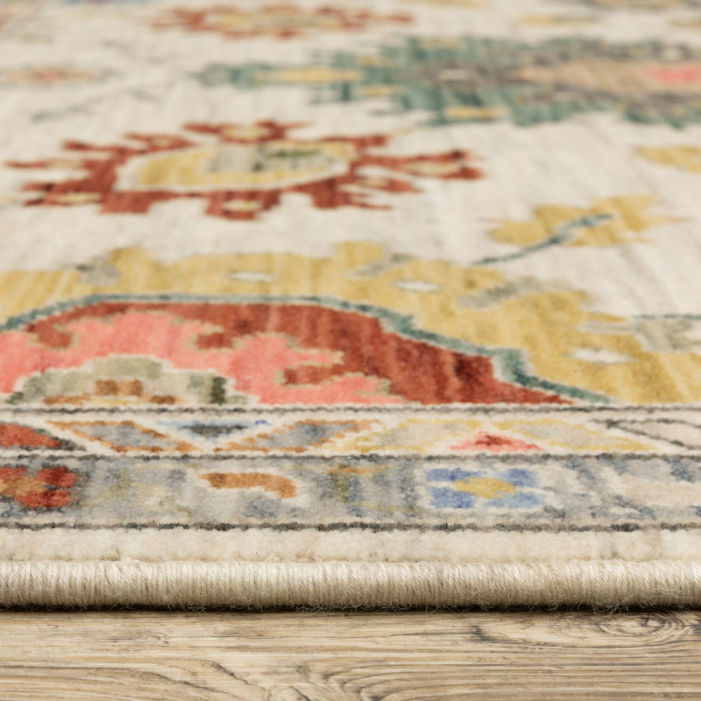 2' X 3' Ivory Red And Blue Oriental Area Rug With Fringe-4