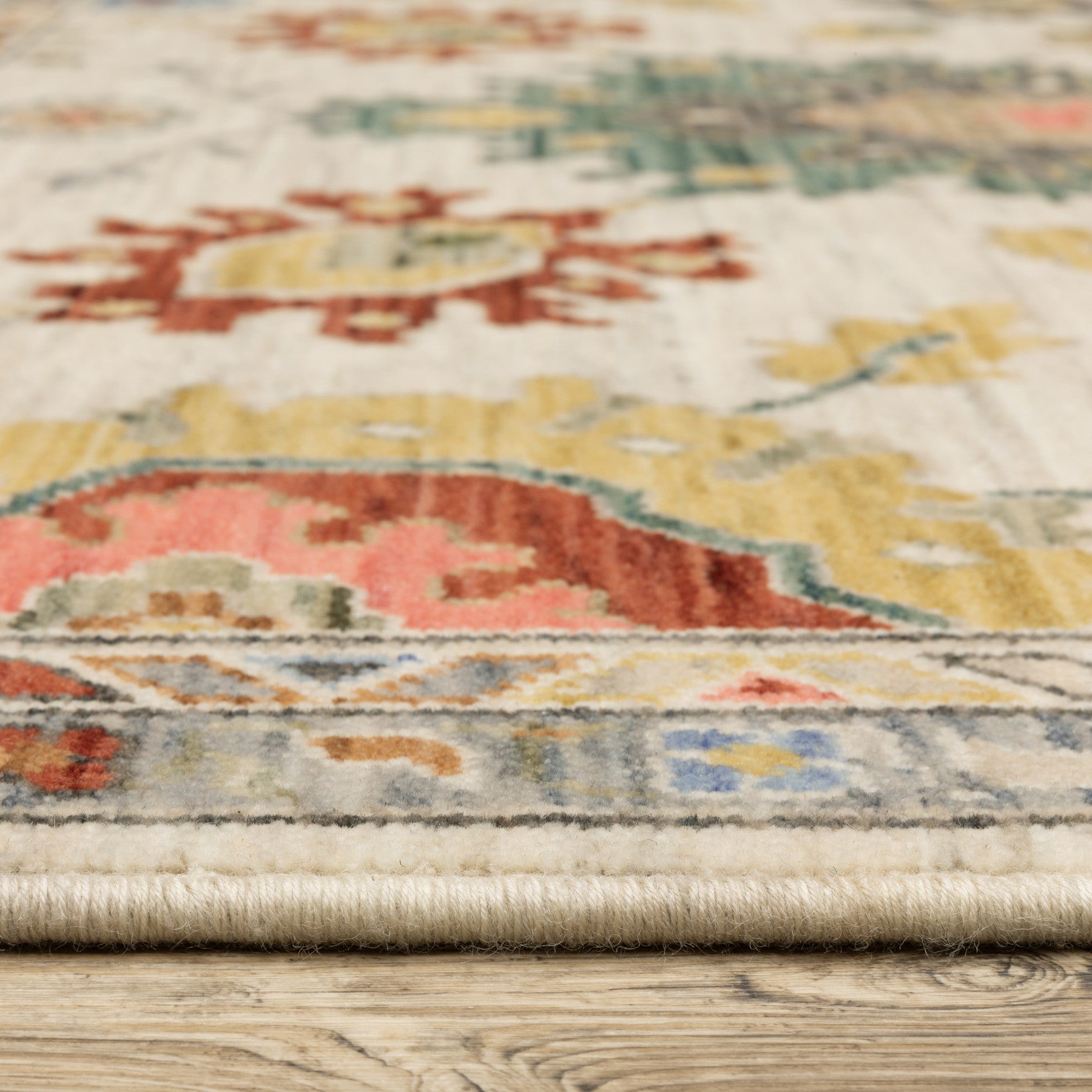 2' X 3' Ivory Red And Blue Oriental Area Rug With Fringe-4