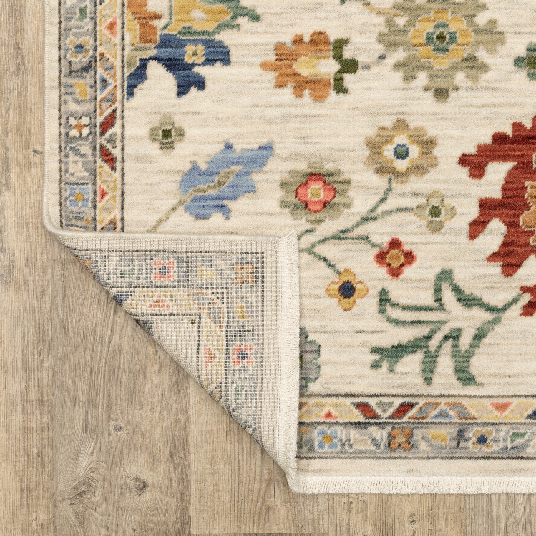 2' X 3' Ivory Red And Blue Oriental Area Rug With Fringe-7
