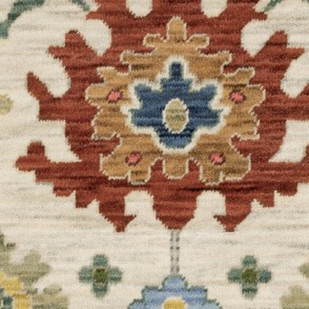 2' X 3' Ivory Red And Blue Oriental Area Rug With Fringe-6