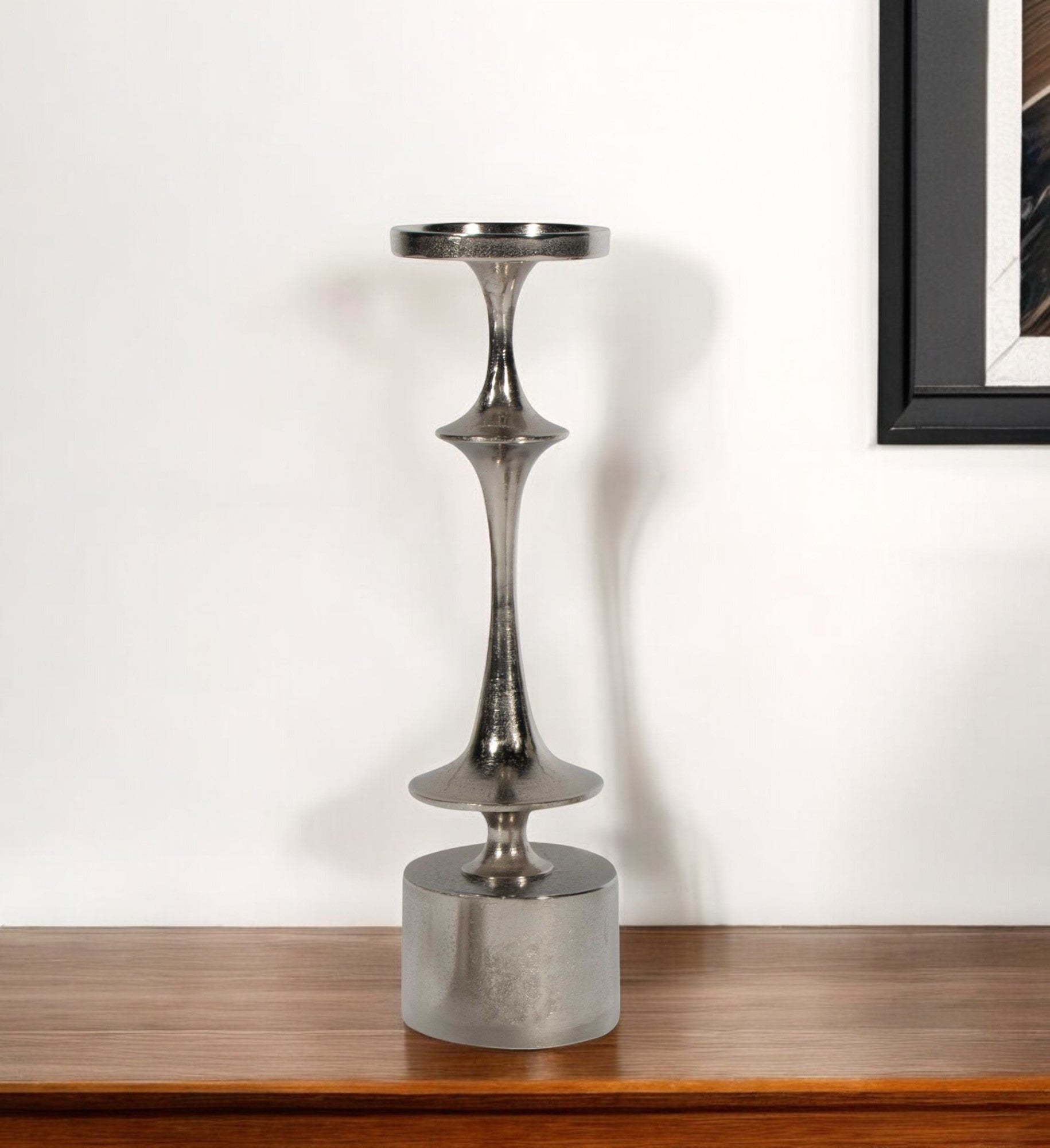 18" Silver Distressed Geometric Metal Tabletop Candle Holder-0