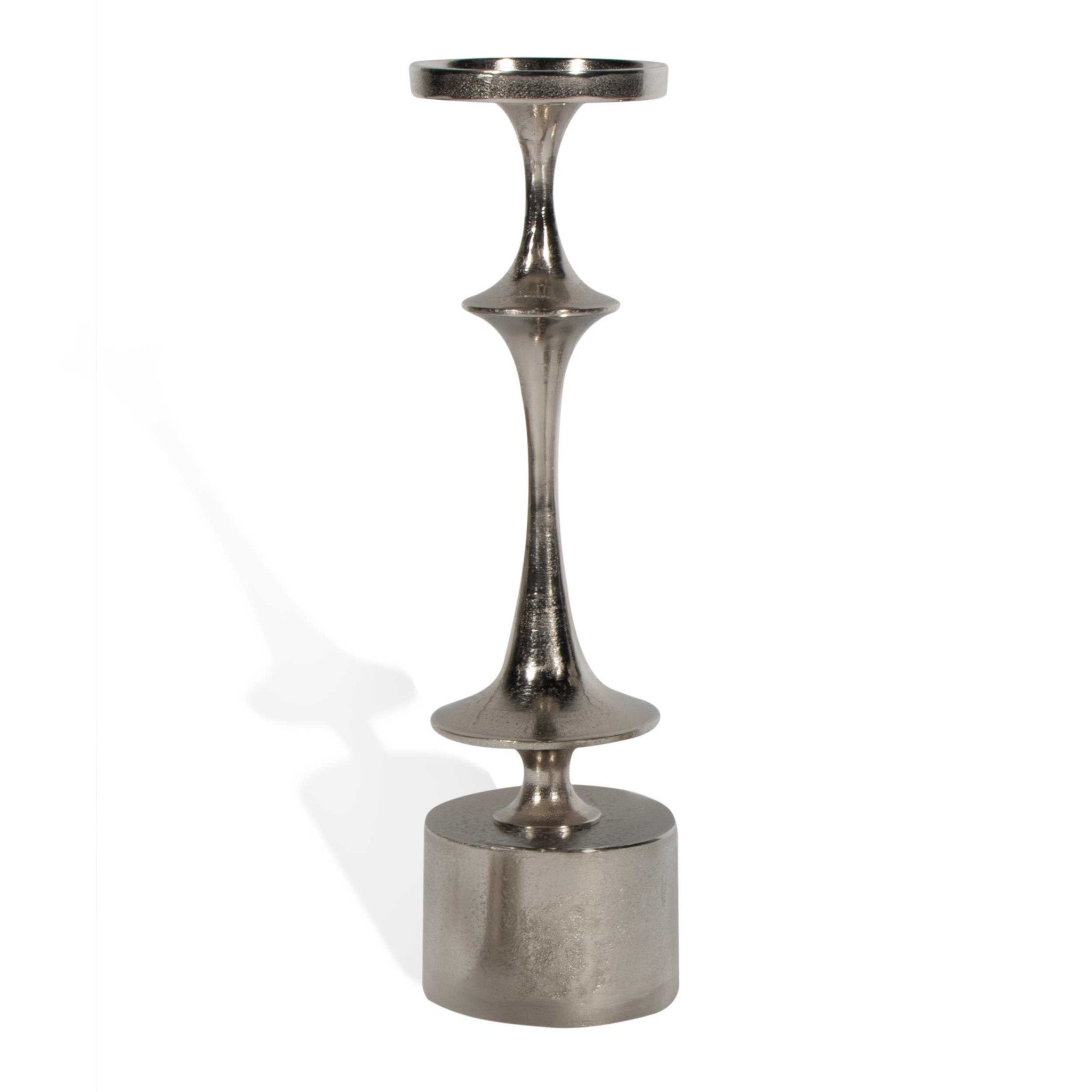 18" Silver Distressed Geometric Metal Tabletop Candle Holder-1