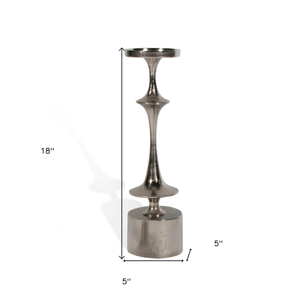 18" Silver Distressed Geometric Metal Tabletop Candle Holder-6