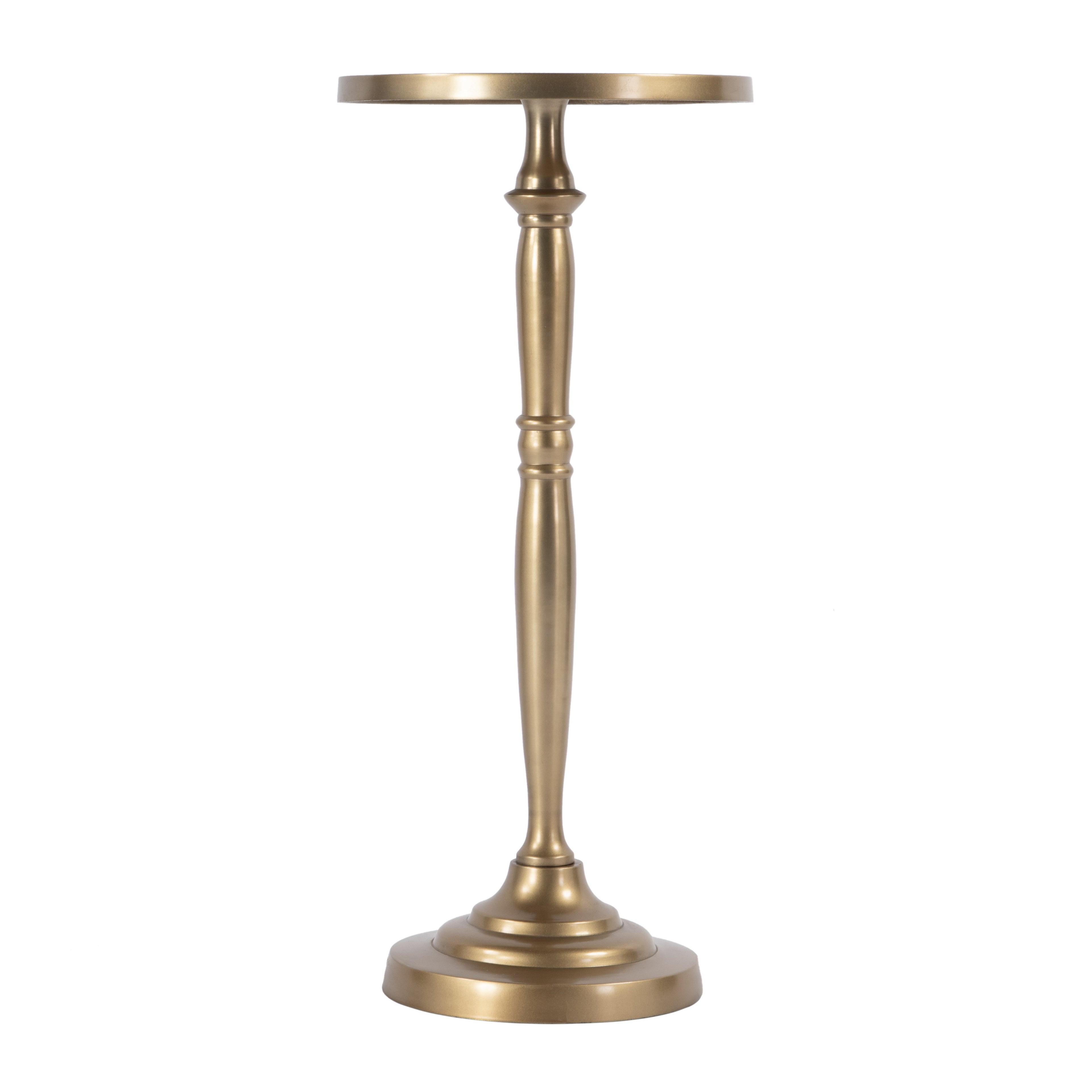 22" Gold Distressed Aluminum Round Pedestal End Table