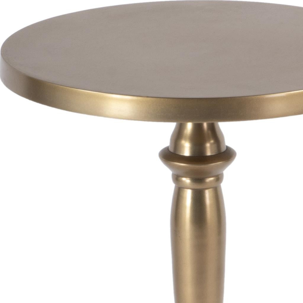 22" Gold Distressed Aluminum Round Pedestal End Table