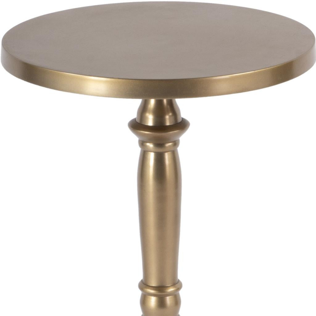 22" Gold Distressed Aluminum Round Pedestal End Table