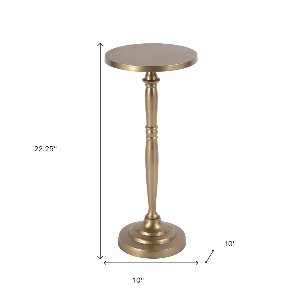 22" Gold Distressed Aluminum Round Pedestal End Table