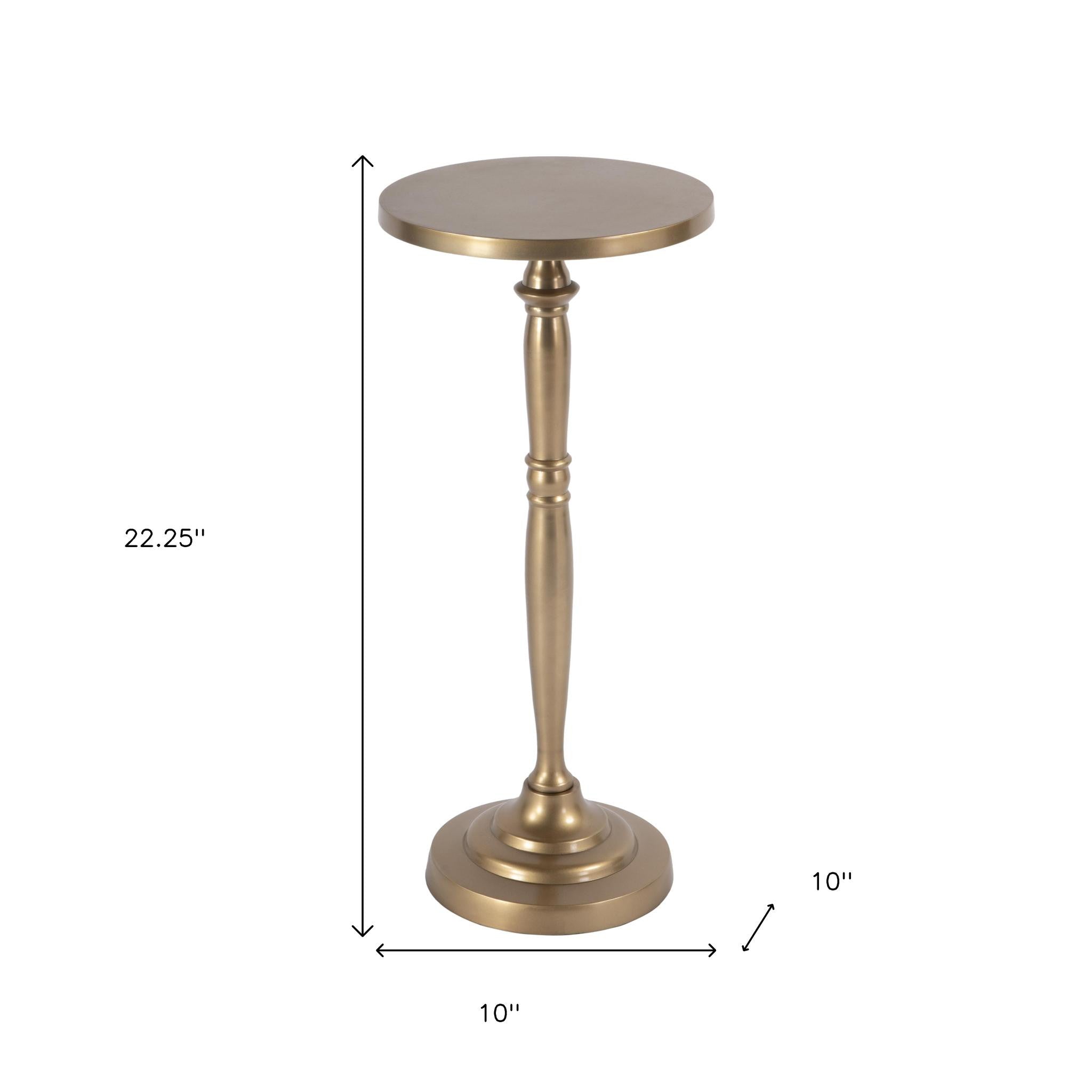 22" Gold Distressed Aluminum Round Pedestal End Table