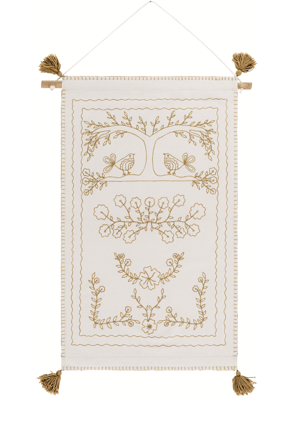 Schaffer Golden Embroidered Floral Wall Hanging