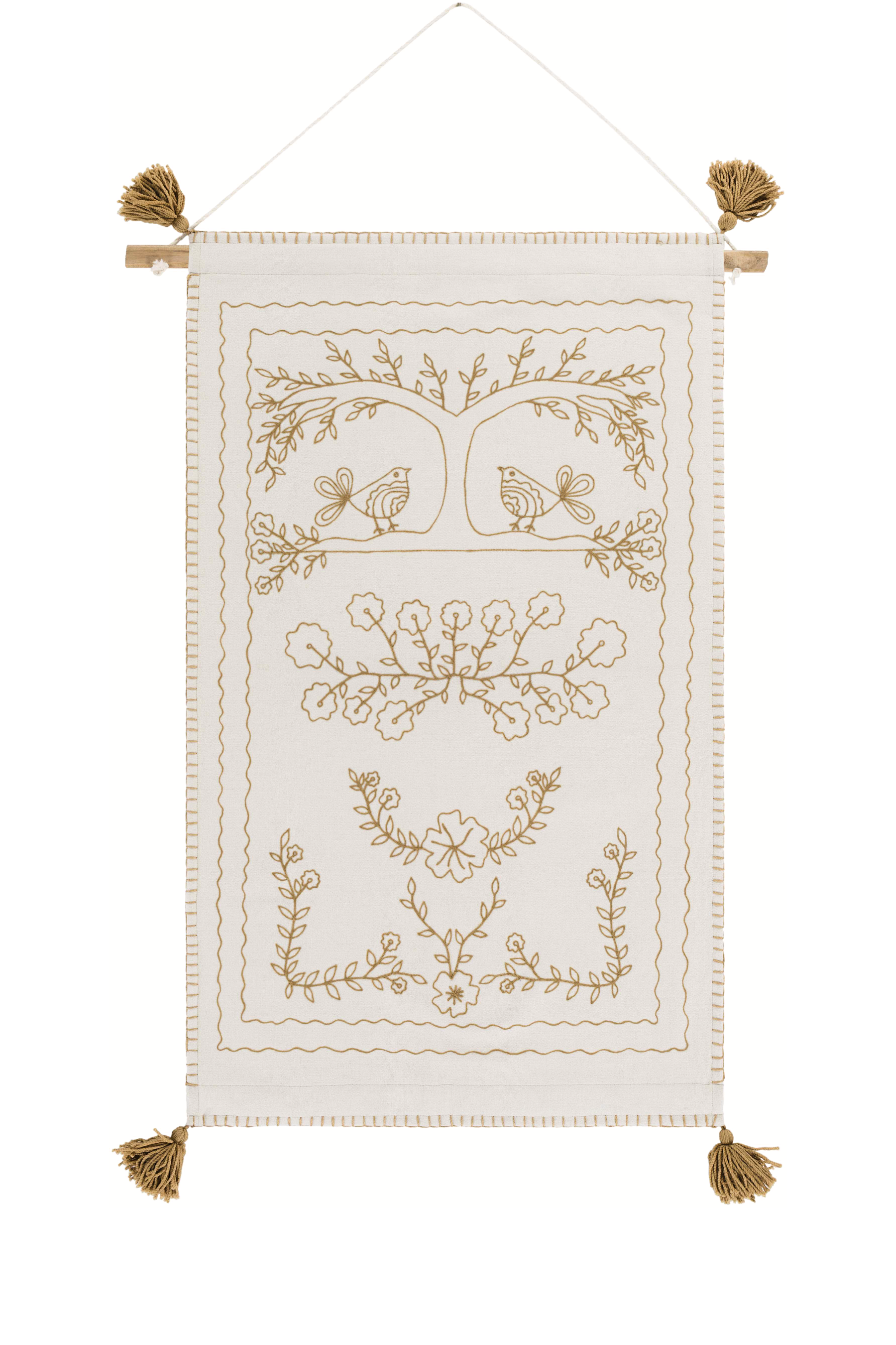 Schaffer Golden Embroidered Floral Wall Hanging