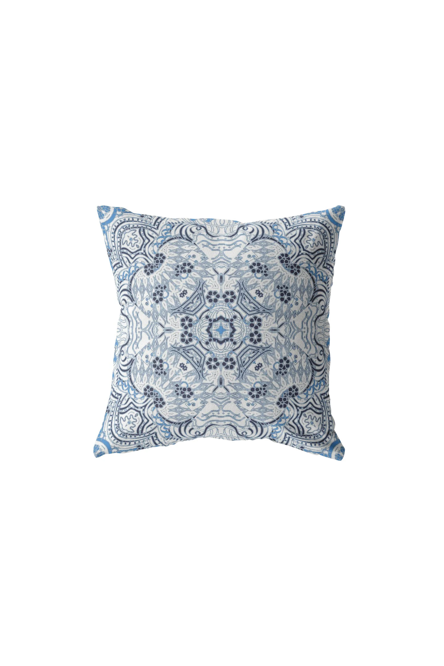 18” Light Blue Boho Ornate Zippered Suede Throw Pillow