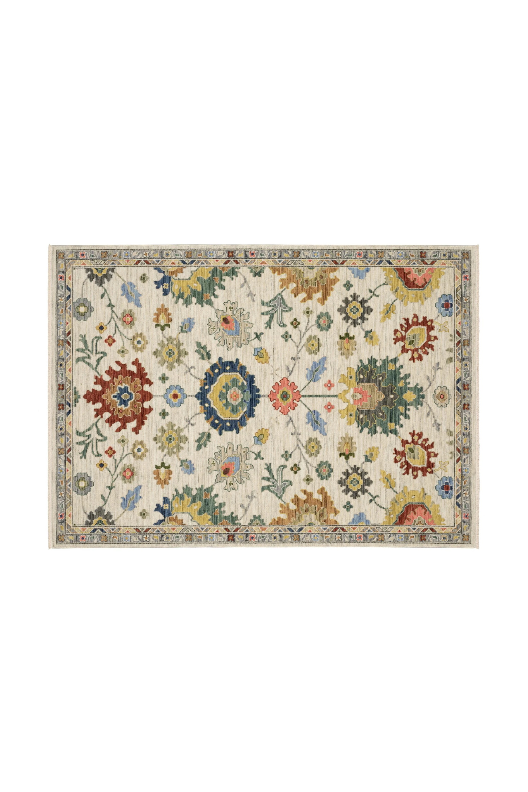 2' X 3' Ivory Red And Blue Oriental Area Rug With Fringe